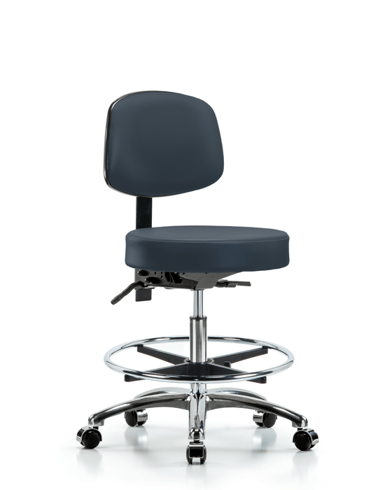 Medium Bench Height Vinyl Stool with Back Chrome