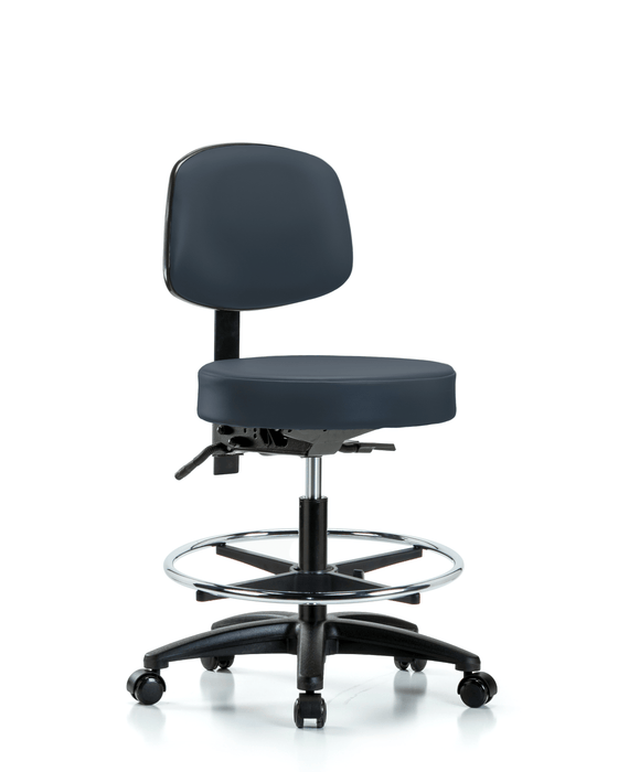 Medium Bench Height Vinyl Chair with Chrome Foot Ring & Casters